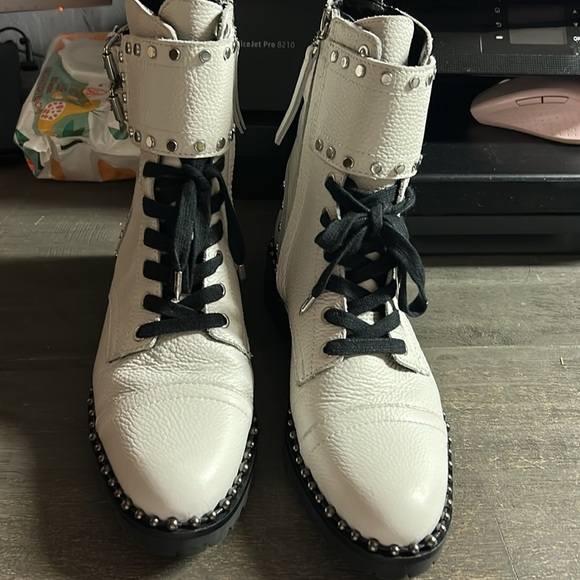 Sam Edelman Womens Jennifer Combat Boots Size 7.5 White Leather Textured Zip Up - Picture 5 of 7